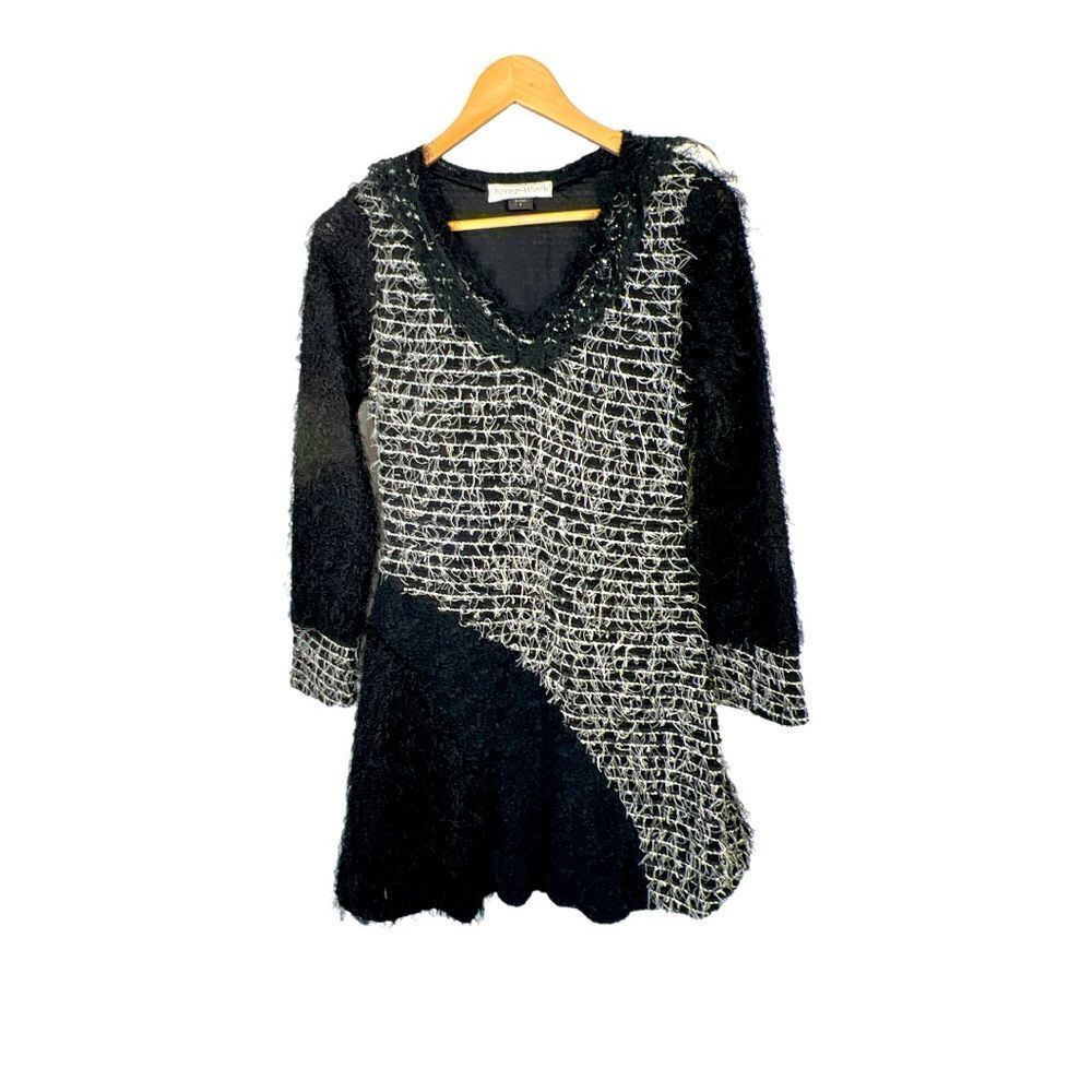 SCRAP-WORK Women’s Boho Gypsy Eyelash Fabric Tunic/Dress Black/White Size Small